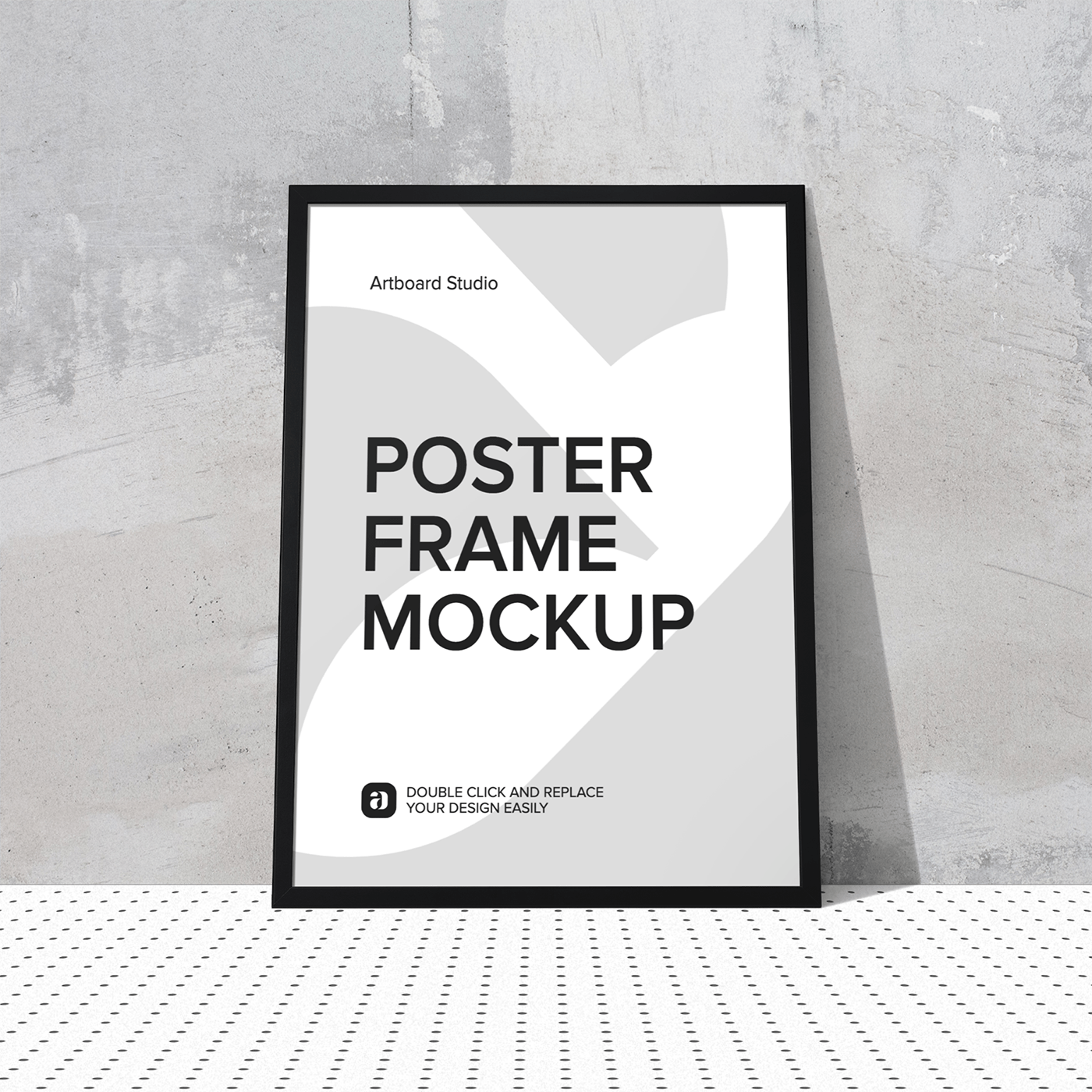 Poster frame free mockup in the minimalistic interior to showcase your artwork in a realistic style. Poster Frame Mockup Scene