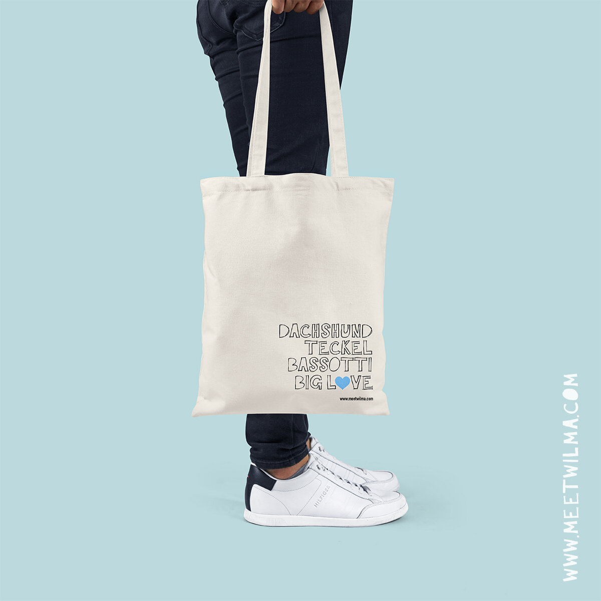 Shopping bag free mockup to showcase your packaging design in a photorealistic look. Custom Dachshund Tote Bag Big Love Meet Wilma
